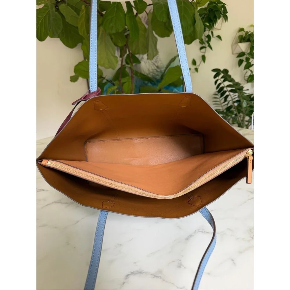 NWT Tory Burch Perry Triple Compartment Tote Bag Blue Yonder Leather